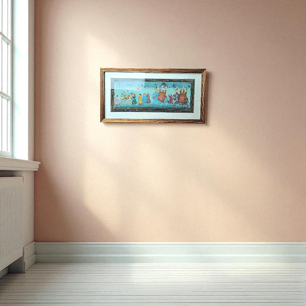 Framed Krishna with Gopis Wall Painting – Traditional Indian Art for Home & Living Room Decor