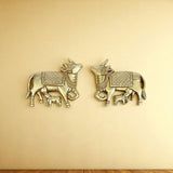 Brass Nandi Cow and Calf Wall Hanging – Traditional Indian Ethnic Home Decor Showpiece