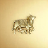Brass Nandi Cow and Calf Wall Hanging – Traditional Indian Ethnic Home Decor Showpiece