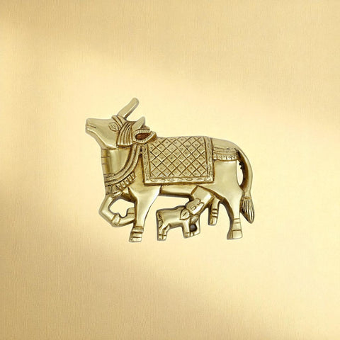 Brass Nandi Cow and Calf Wall Hanging – Traditional Indian Ethnic Home Decor Showpiece