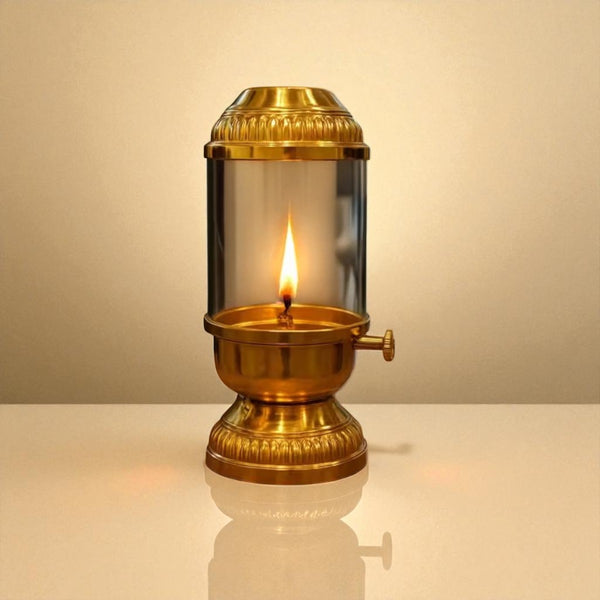 Elegant Brass Oil Akhand Jyot Diya With Adjustable Bati ( Small, 100 ml Capacity )