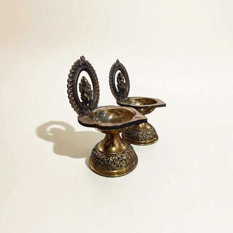 Traditional Superfine Brass Laxmi & Ganesh Deepam Pair| Pooja Oil Lamp for Home & Temple Décor (7.2 Inches, Pair )