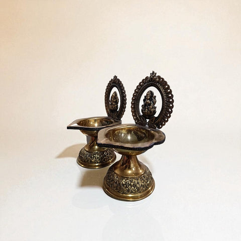 Traditional Superfine Brass Laxmi & Ganesh Deepam Pair| Pooja Oil Lamp for Home & Temple Décor (7.2 Inches, Pair )