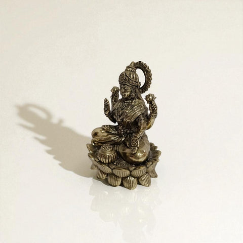 Superfine Brass Laxmi Idol on Lotus Base – Decorative Pooja Murti for Home & Office (4 Inch)