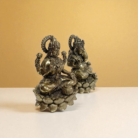 Superfine Brass Laxmi & Ganesh Idol on Lotus Base – Decorative Pooja Murti for Home & Office (4 Inch)