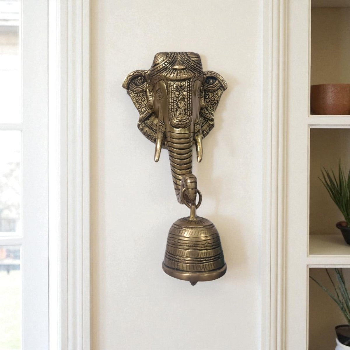 Elephant Face Brass Bell Wall-Mounted for Home and Office
