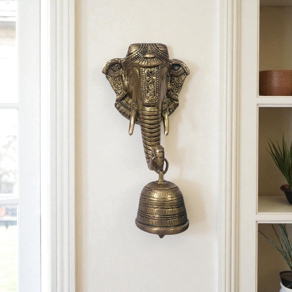 Elephant Face Brass Bell Wall-Mounted for Home and Office