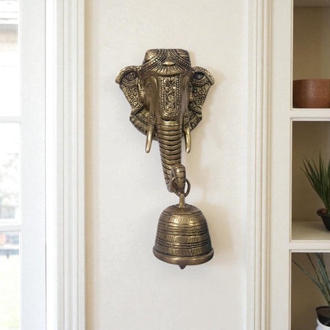 Elephant Face Brass Bell Wall-Mounted for Home and Office