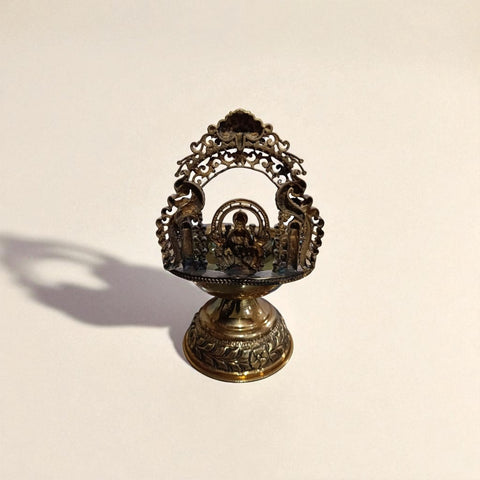 Traditional Superfine Brass Oil Diya with Goddess Lakshmi – Antique Finish Decorative Pooja Lamp  ( 7.5 Inch, Large )