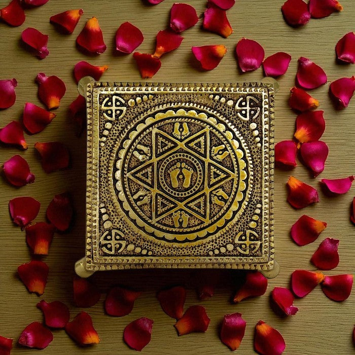 Brass Mandala Paduka/Chowki for Pooja (Medium)