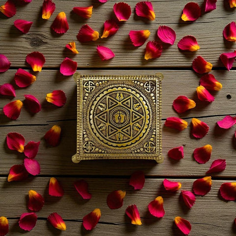 Brass Mandala Paduka/Chowki for Pooja (Small)