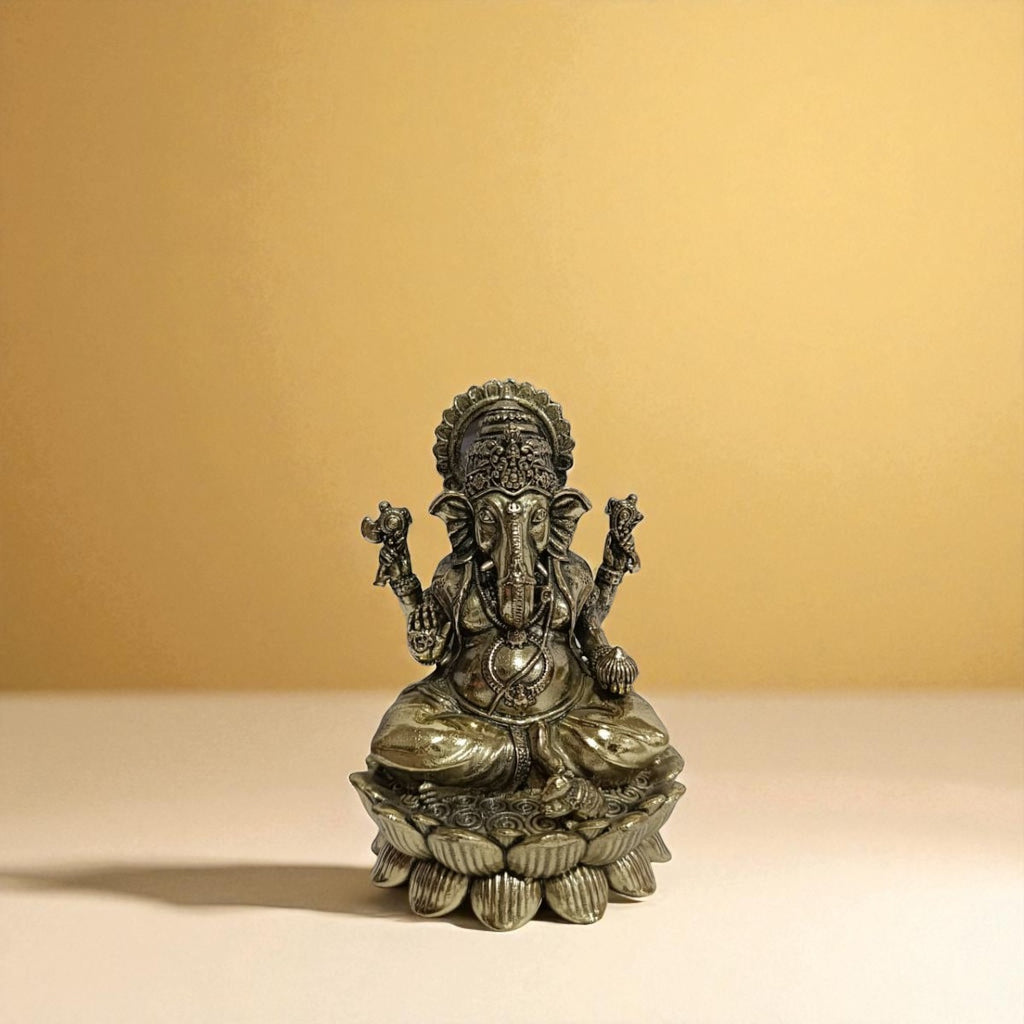 Superfine  Brass Lord Ganesha Idol on Lotus Base – Decorative Pooja Murti for Home & Office (4 Inch)