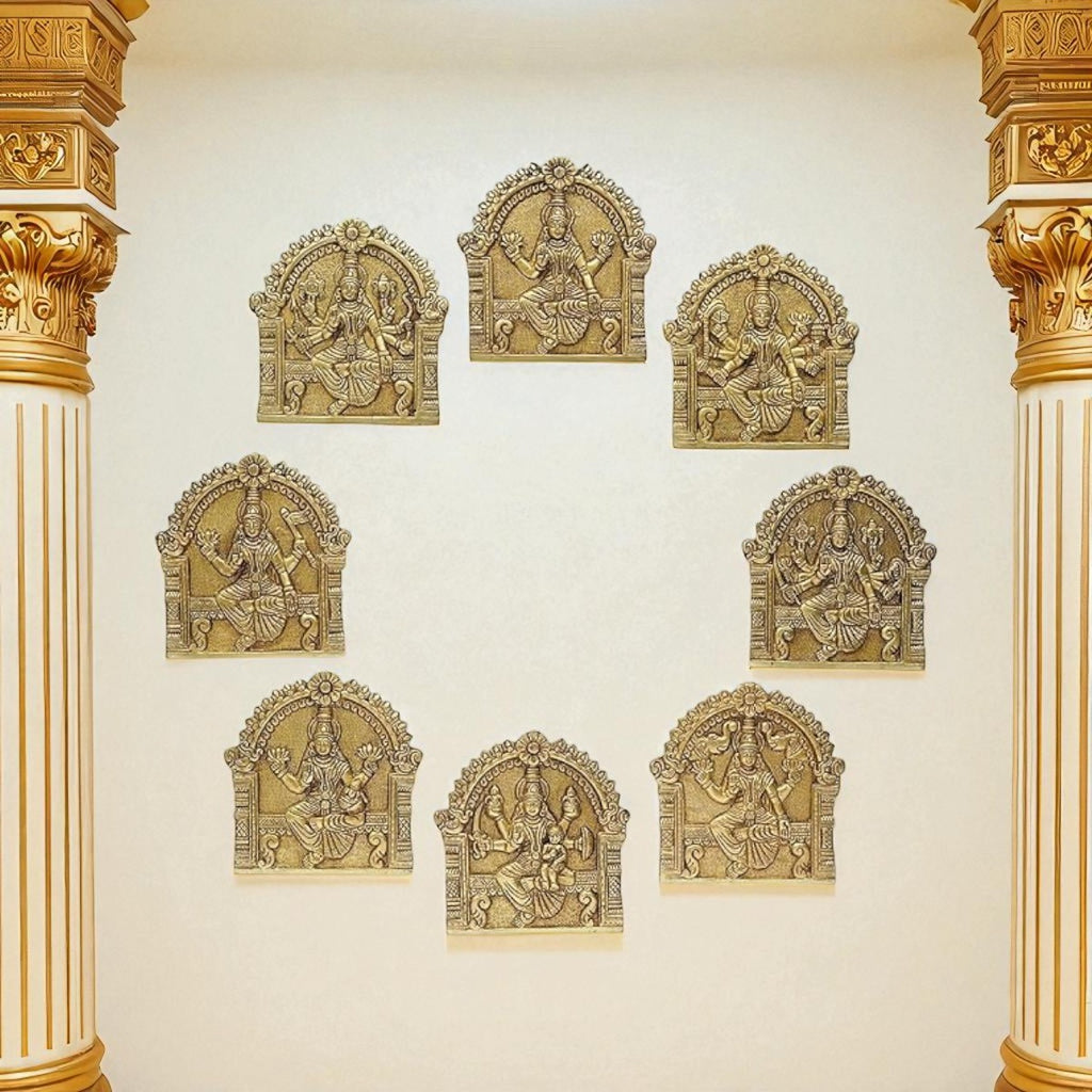 Brass Ashtalakshmi Wall Panel Depicting Eight Forms of Goddess Lakshmi