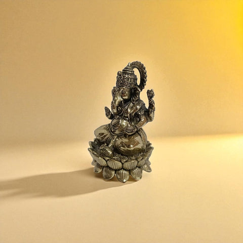 Superfine  Brass Lord Ganesha Idol on Lotus Base – Decorative Pooja Murti for Home & Office (4 Inch)