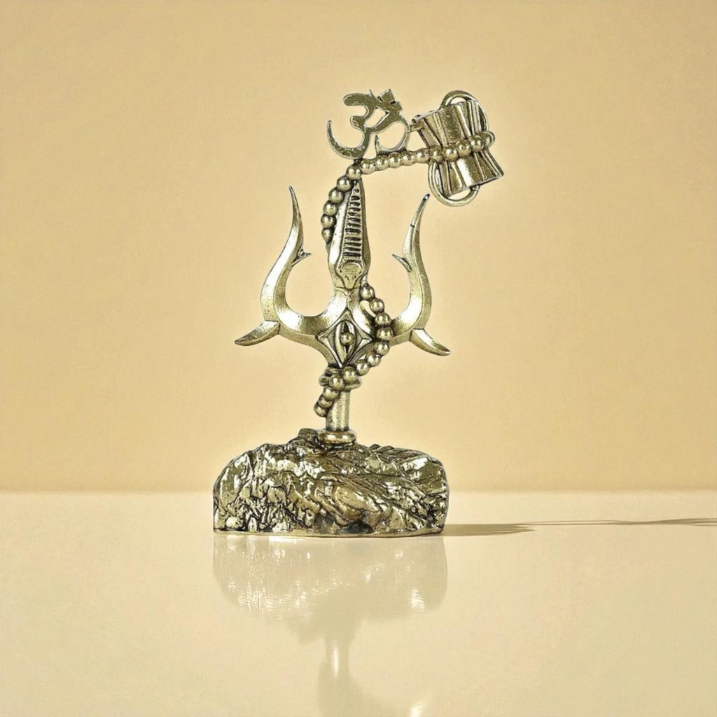 Superfine Brass Shiv Trishul with Damru and Rudraksha Garland