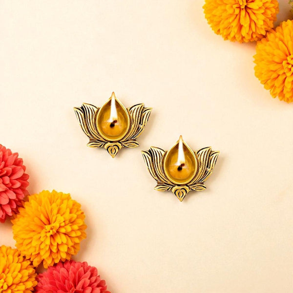 Brass Lotus Shaped Diya - Set of 2