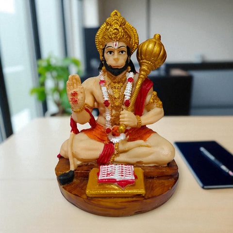 Lord Hanuman Statue Sitting with Gada & Scriptures