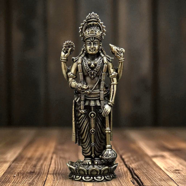 Superfine Lord Vishnu Idol Standing on Lotus | Brass Statue