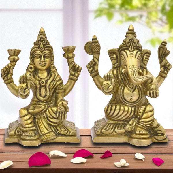 Brass Ganesha Lakshmi Idol Pair