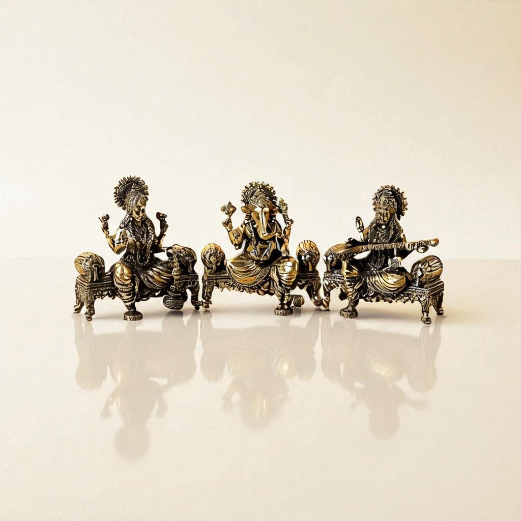 Super fine Brass  Lakshmi Ganesha Saraswati  Statue