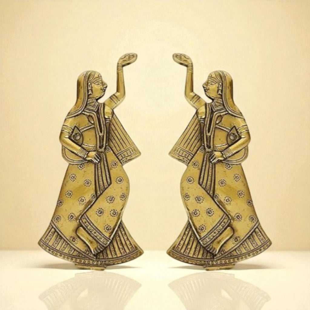 Brass Decorative Dancing Gopi Pair Wall Hanging