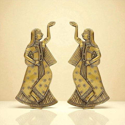 Brass Decorative Dancing Gopi Pair Wall Hanging