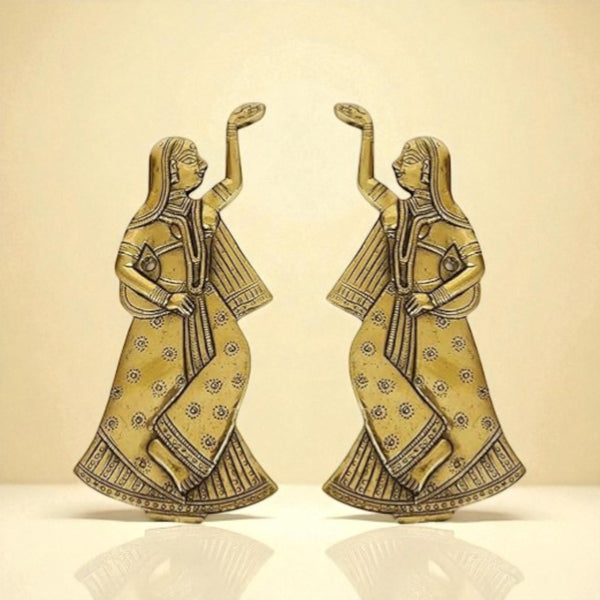Brass Decorative Dancing Gopi Pair Wall Hanging