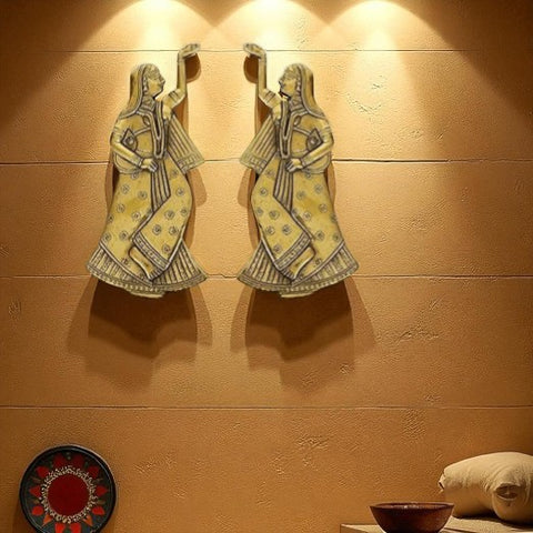 Brass Decorative Dancing Gopi Pair Wall Hanging