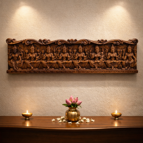 Wooden Ashta Lakshmi wall art panel for home decoration