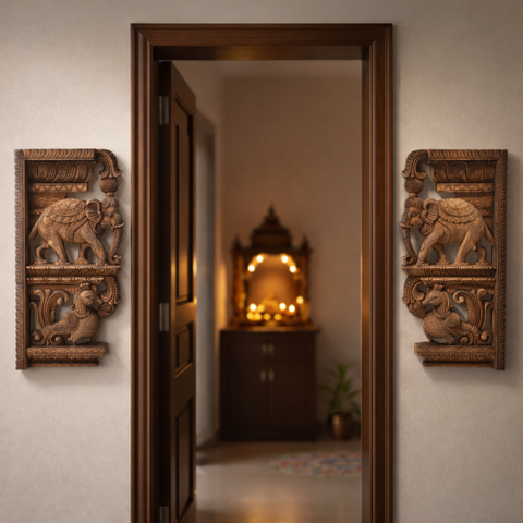 Wooden elephant and bird wall bracket set 24 inch decorative piece