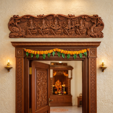 Wooden musical Ganesha wall art panel for home decoration