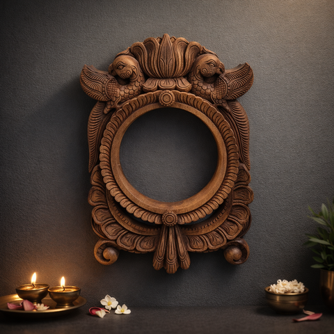 Wooden parrot round wall frame 18 inch decorative piece
