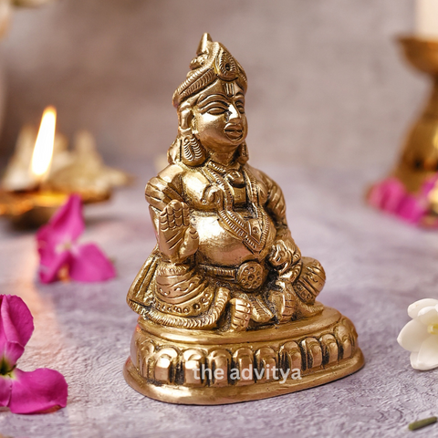 Kuebra,Kubera-Raja,Dhanapati,Bhogapati,Yaksharaja,Brass Kubera Staue Sitting On Base