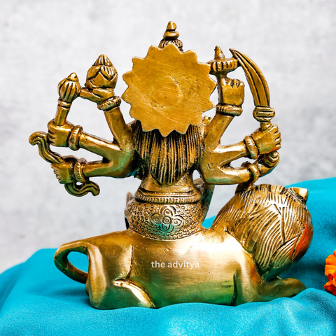 Nava Durgaa,Mahadevi,Katyayani,Mahadevi,Durga ma,Ambika,Brass Durga Idol Sitting on Lion