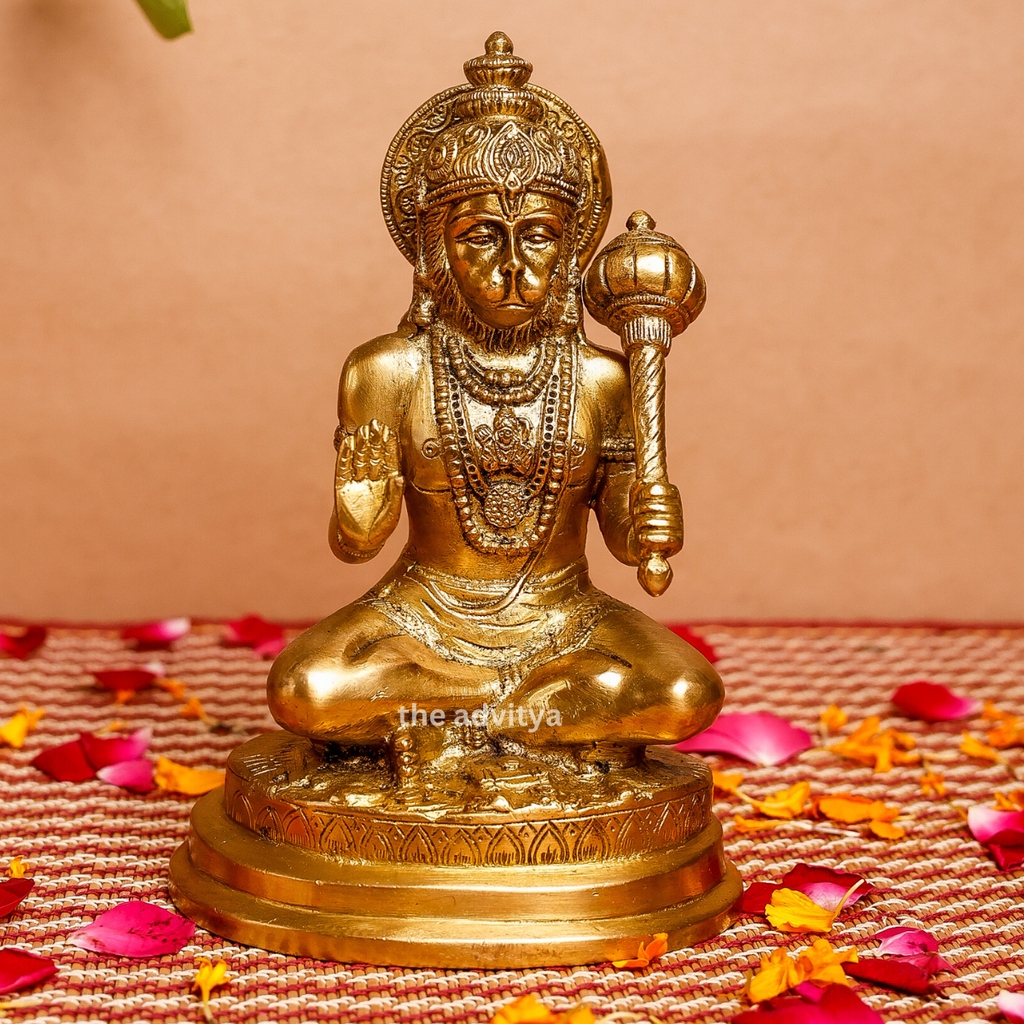 VeerHanumanta,Vayu Putra,Pawan Suta,Bajrangbali,Marutinandan,Brass Hanuman with Gada Sitting Statue