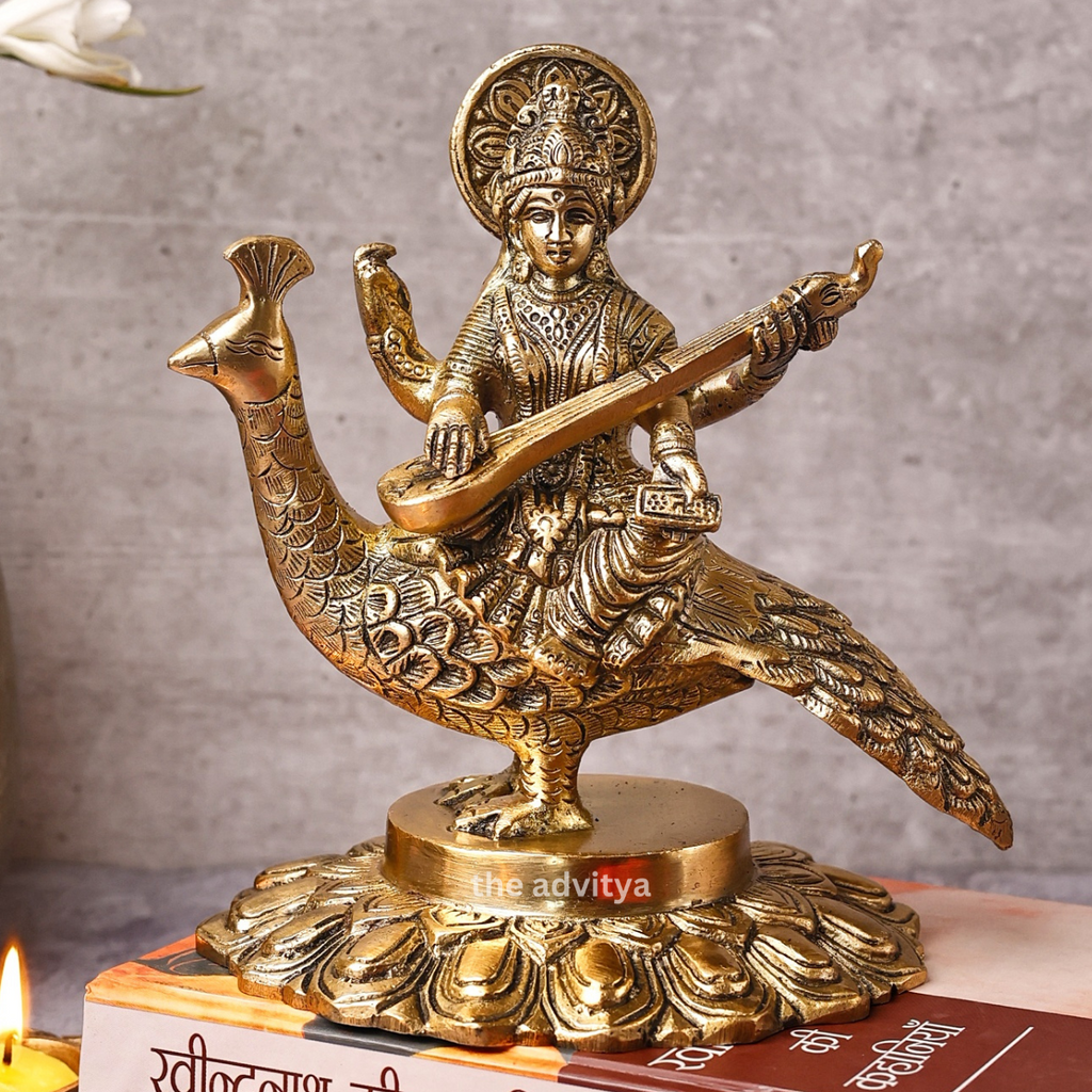 Vidyavati,saraswati,vanda devi,Saraswati Mata,Brahmani,Hansvahini,Brass Saraswati Sitting On Hans