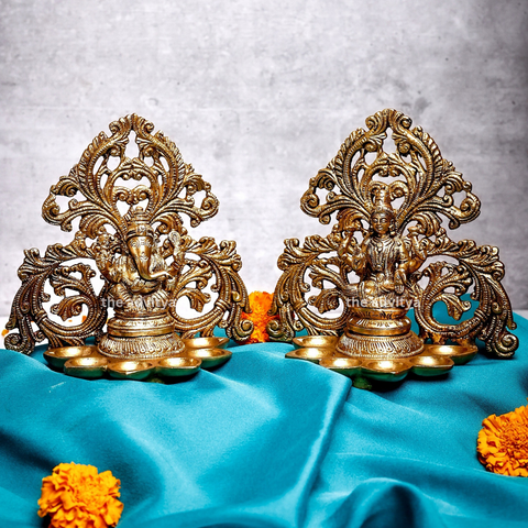 OilLamp,Light,Lamp,diya,Deeplaxmi,Deeplaxmi,Brass Ganesha Laxmi 6 Diya Pair