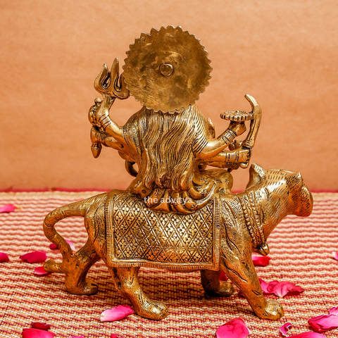 Nava Durgaa,Mahadevi,Katyayani,Mahadevi,Durga ma,Ambika,Brass Durga Idol Sitting on Lion