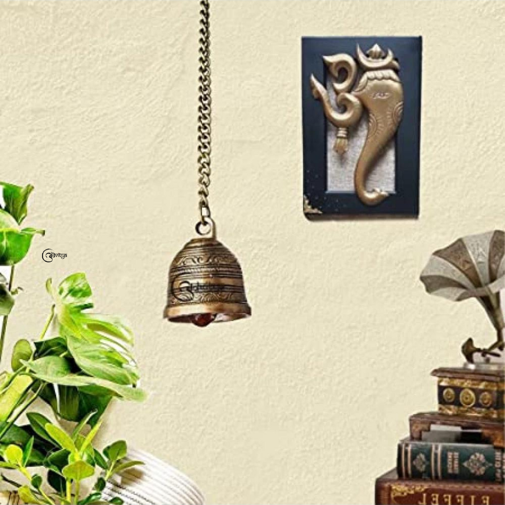 Sankh Bells,Vedic Bell,Temple Bell,Spirtual Bell,Shanti Bell,Satsang Bell,Brass Handcrafted Hanging Bell with Chain