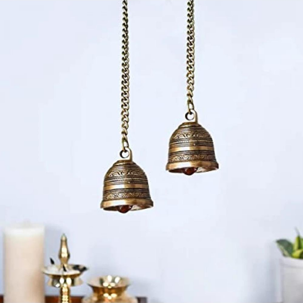 Sankh Bells,Vedic Bell,Temple Bell,Spirtual Bell,Shanti Bell,Satsang Bell,Handcrafted Hanging Brass Bell with Chain