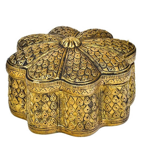 surmedani,storebox,sindoorbox,packet,organiser,ketli,jwellarybox,Brass Flower Storage Box