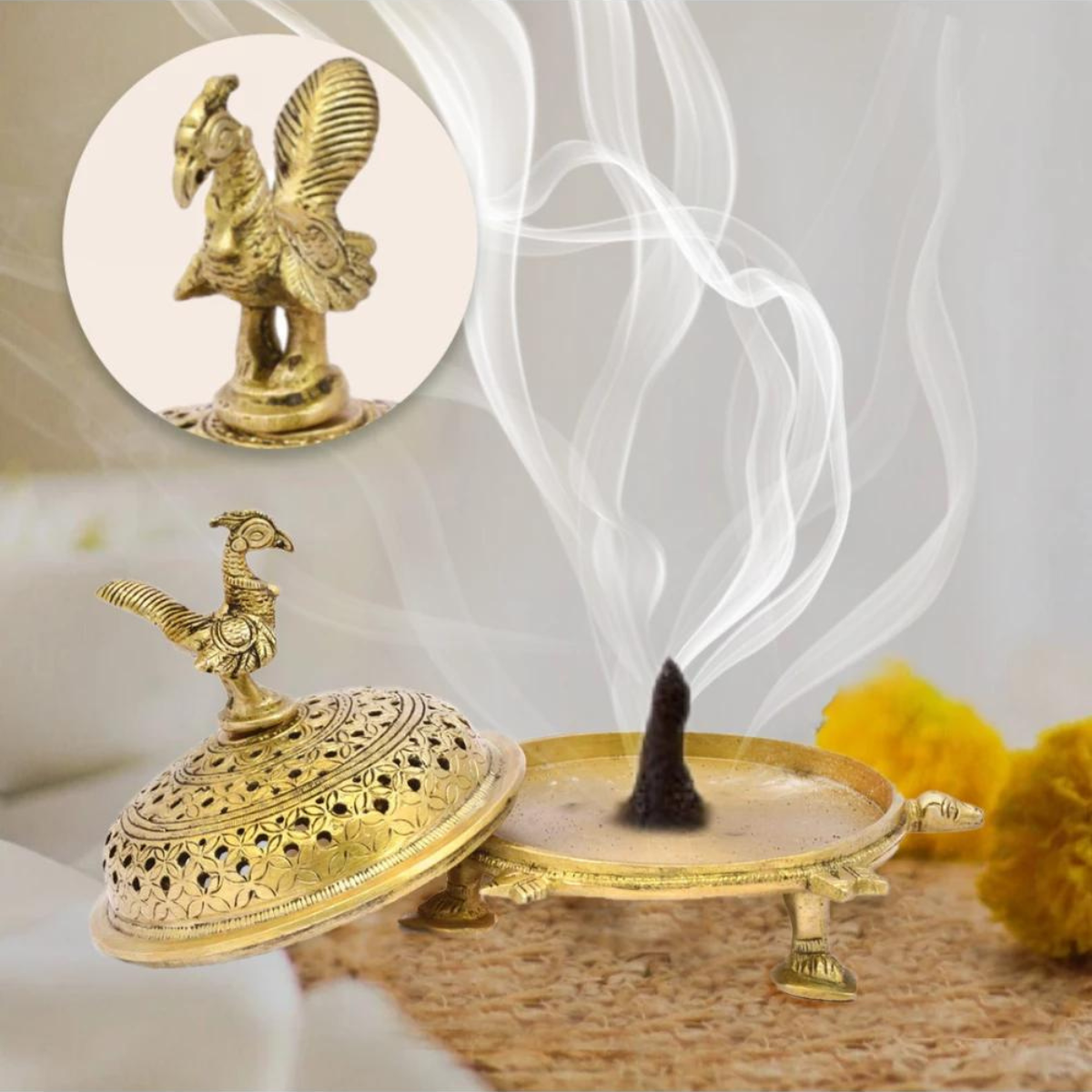 IncenseDisplay,Lobanstand,FragransHoulder,Agarbaatistand,AgarbatiBase,Tortoise Incense Box With Peacock