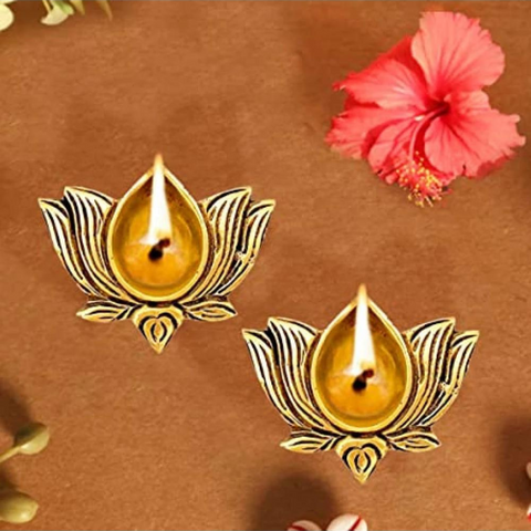 OilLamp,Light,Lamp,diya,Deeplaxmi,Deeplaxmi,OilLamp,Light,Lamp,diya,Deeplaxmi,Deeplaxmi,Brass Lotus Shaped Diya - Set of 2