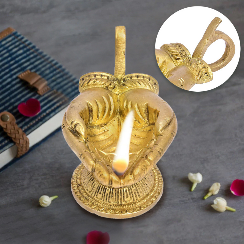 The Advitya | Hand Shape Oil Lamp/Diya | Brass Diya | Hand Diya