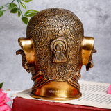 Back view of brass Shiva Head sculpture showing smooth finish and craftsmanship.