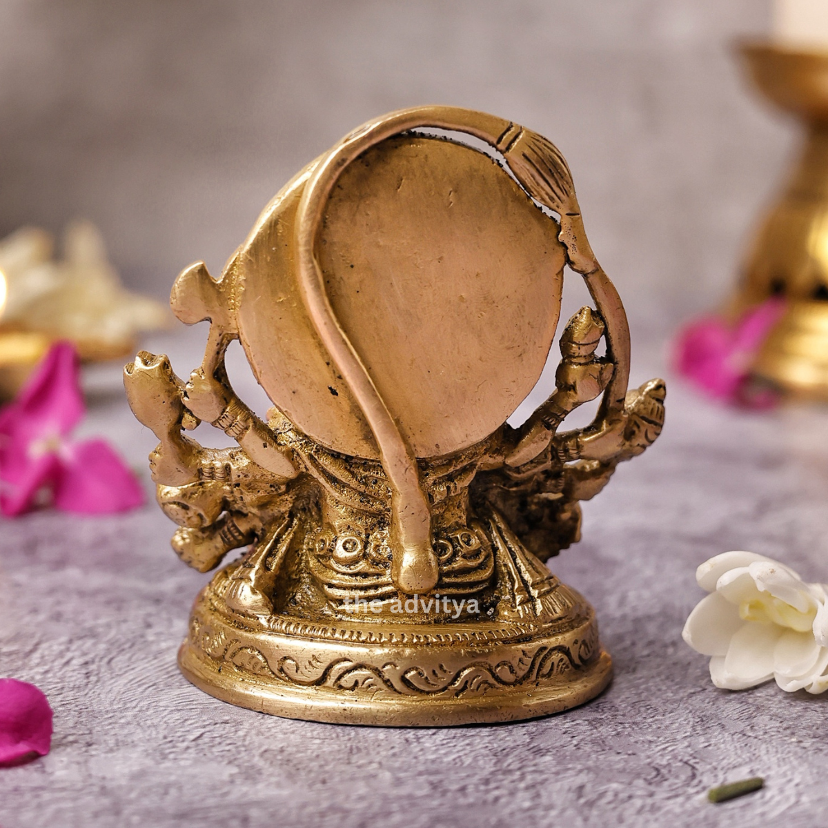 Back view of Brass Panchmukhi Hanuman Murti showing traditional design.