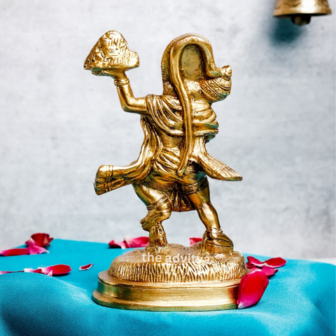 Back view of brass standing Hanuman idol with detailed craftsmanship